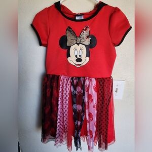 Disney Girls Minnie Mouse Hooded Dress with Mouse Ears & Reverse Sequins on Bow